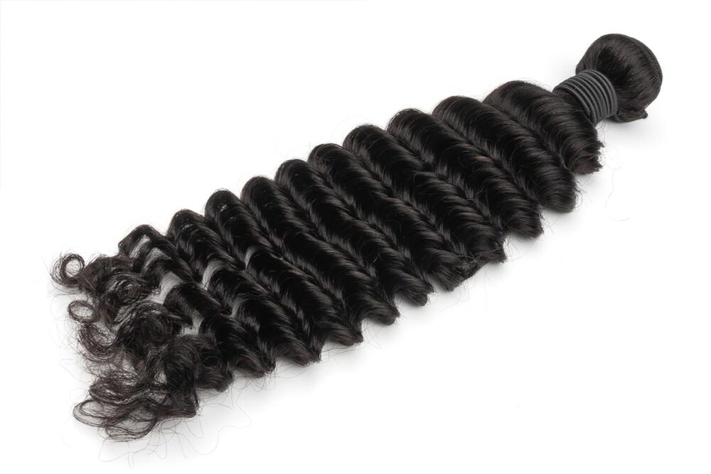 Solo bundle of deep wave human hair displayed.
