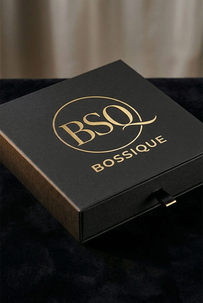 Custom Bossique packaging for the wholesale hair sample testing kit.