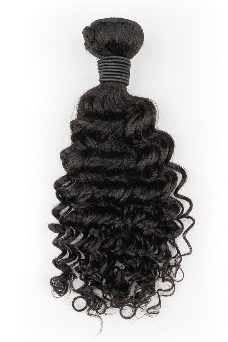Single bundle of Black Line French Curly Hair extensions.