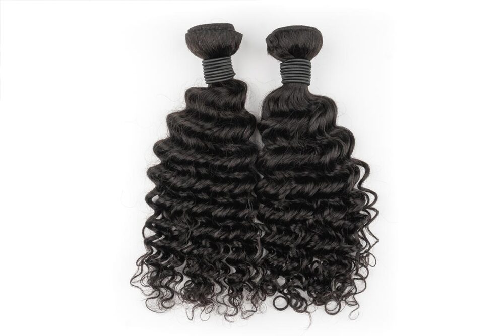 air of Black Line French Curly Hair bundles side by side.