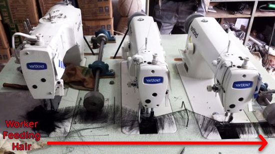 Sewing machine used in hair extension production