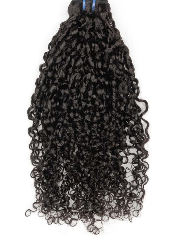 A single bundle of Black Line double-drawn pixie curl hair.