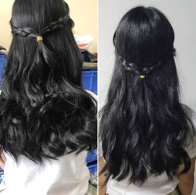 Hair freshly curled, Right: Hair after 6 hours