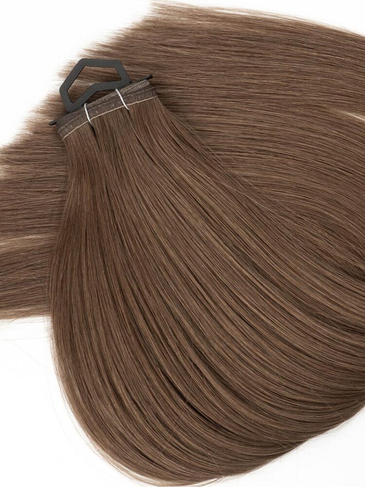 Close-up of Brown Silk Weft Hair Extensions