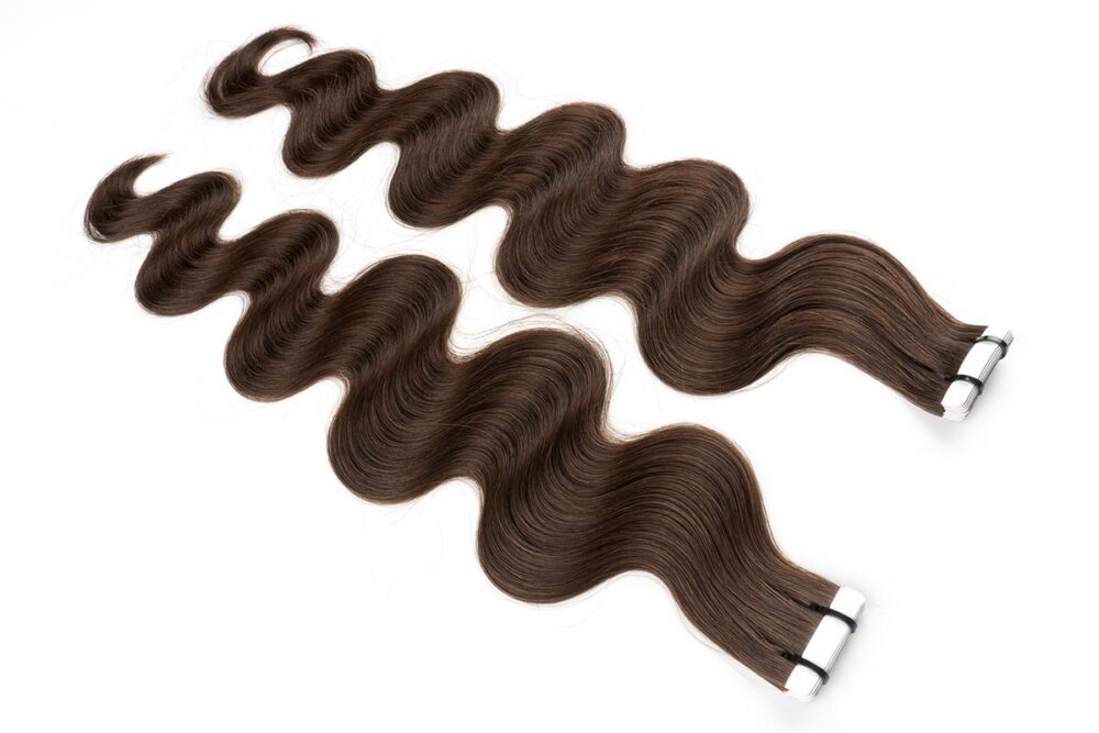 Two Sets of Dark Brown Bodywave Tape-In Extensions, Color 2