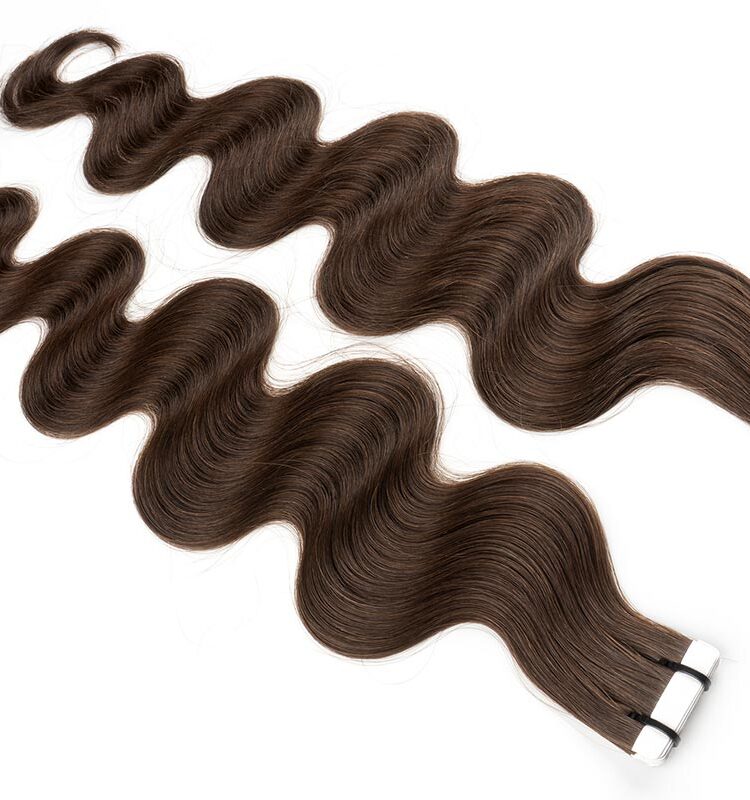 Two Sets of Dark Brown Bodywave Tape-In Extensions, Color 2