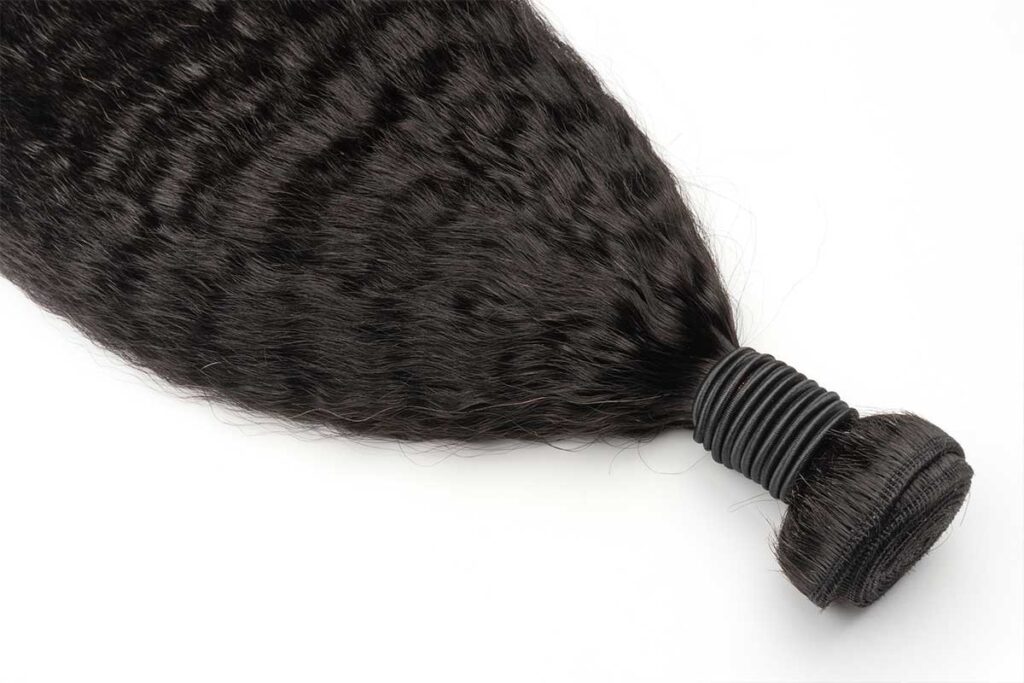 Kinky straight hair bundle with natural texture.