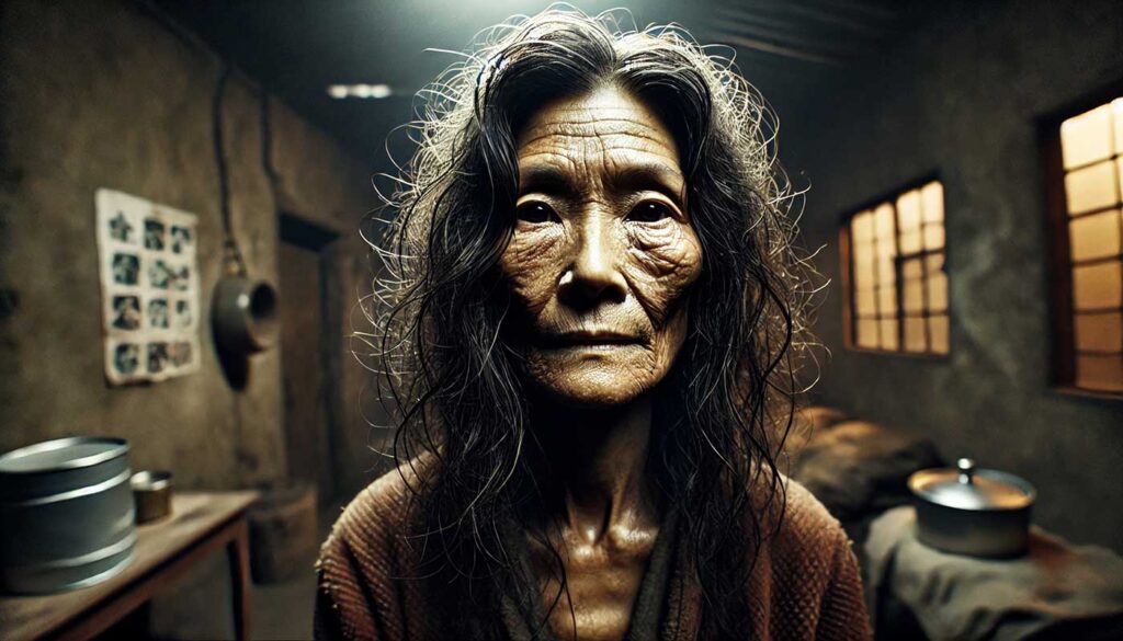 A woman in poor living conditions with natural raw hair, highlighting the deeper context beyond the raw hair label.