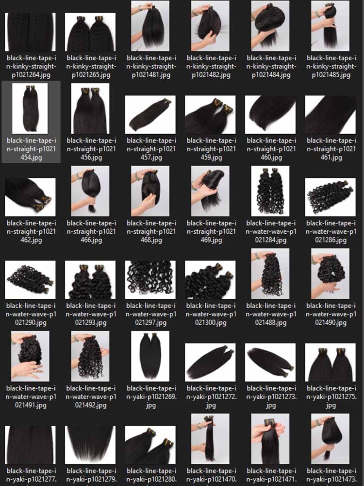 Black Line Tape-In Product Pictures showcasing various shades and styles of hair extensions.
