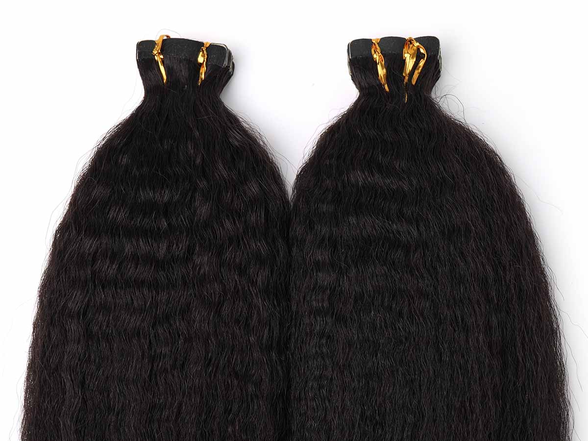 top of virgin hair tape-in extensions showing strong adhesive tabs