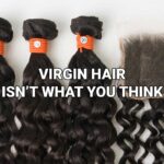 Virgin hair bundles and closure with article title overlay
