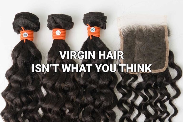 Virgin hair bundles and closure with article title overlay