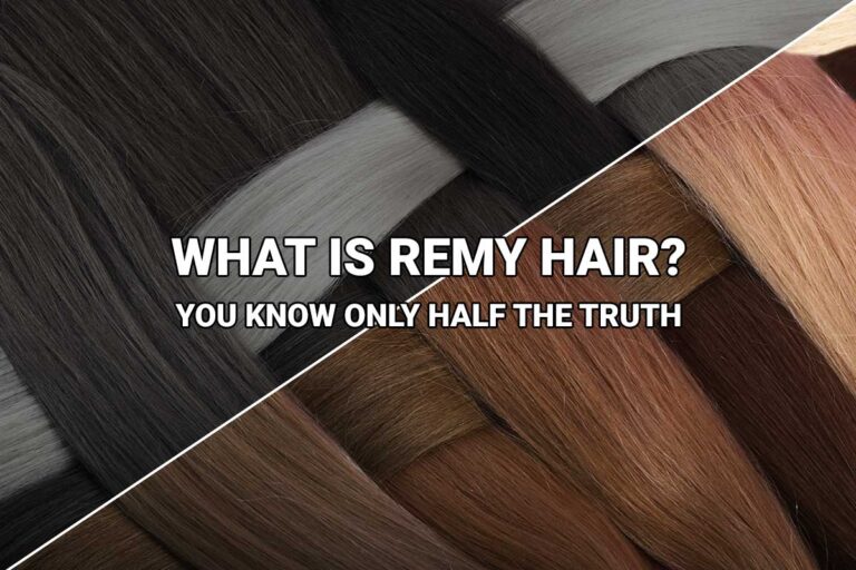 Thumbnail with text "What Is Remy Hair? You Know Only Half the Truth" over hair bundles in a net pattern.
